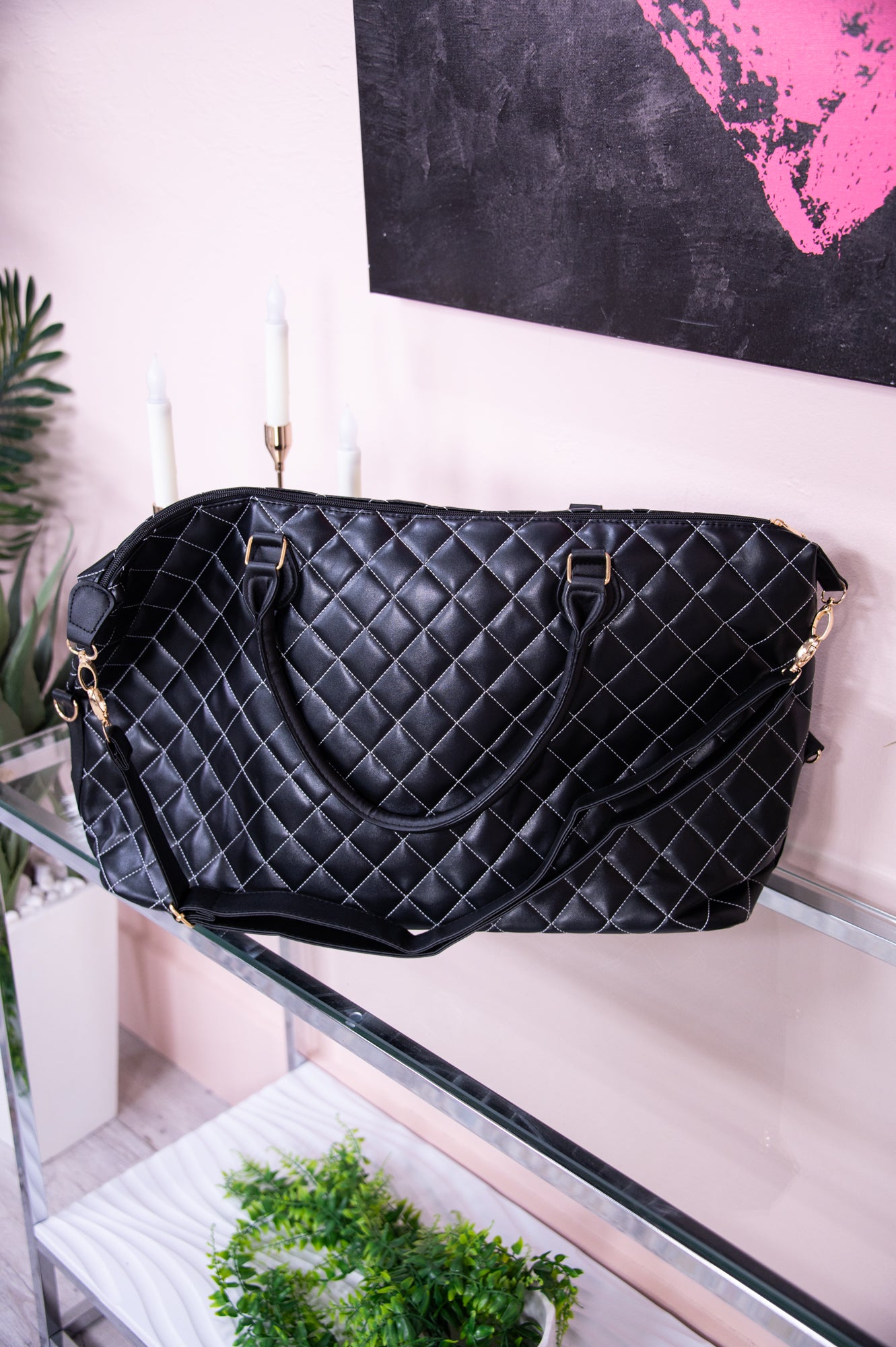 Large black quilted online bag