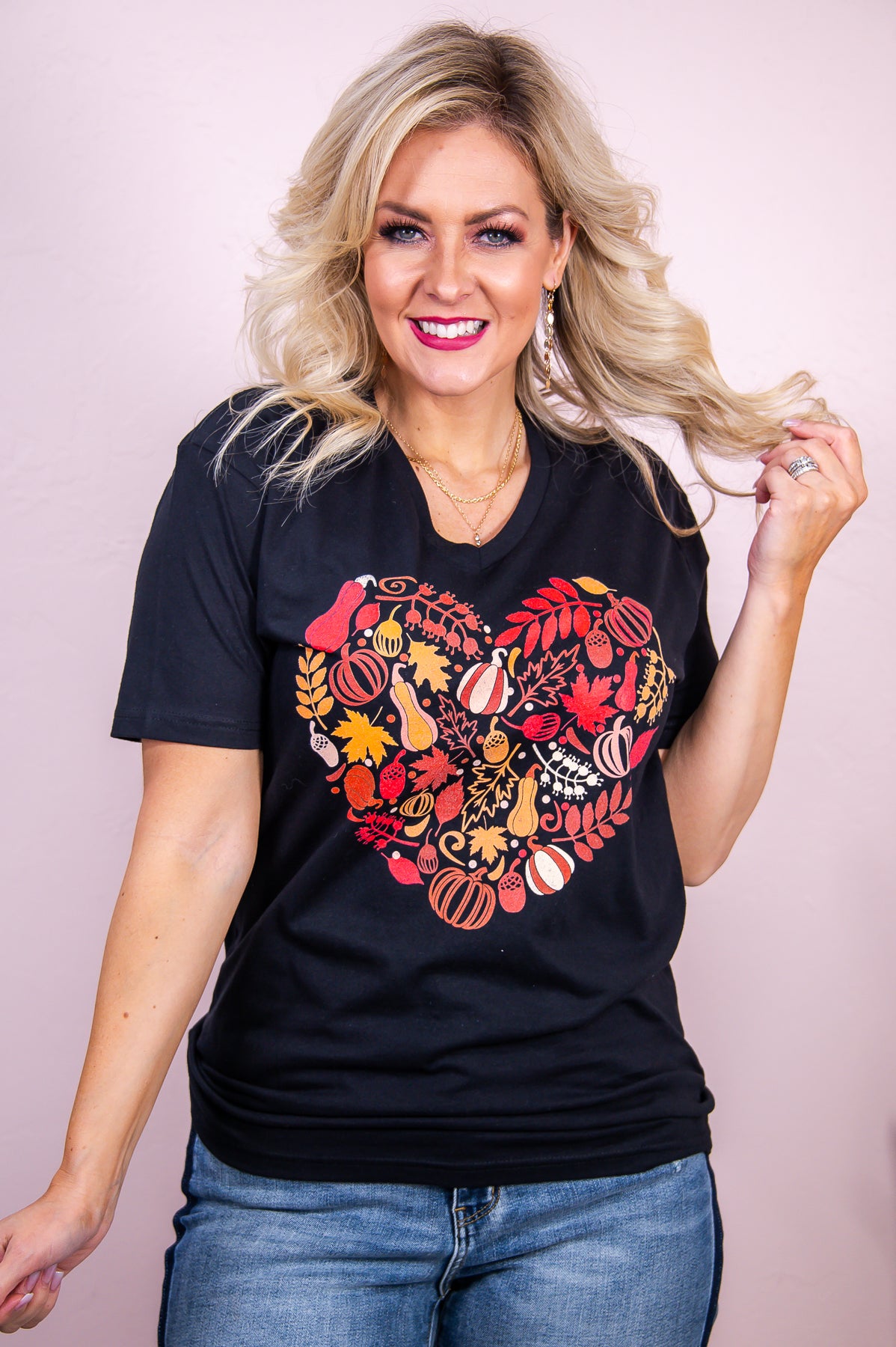 In Love With Fall Black Fall Heart Graphic Tee A2991bk