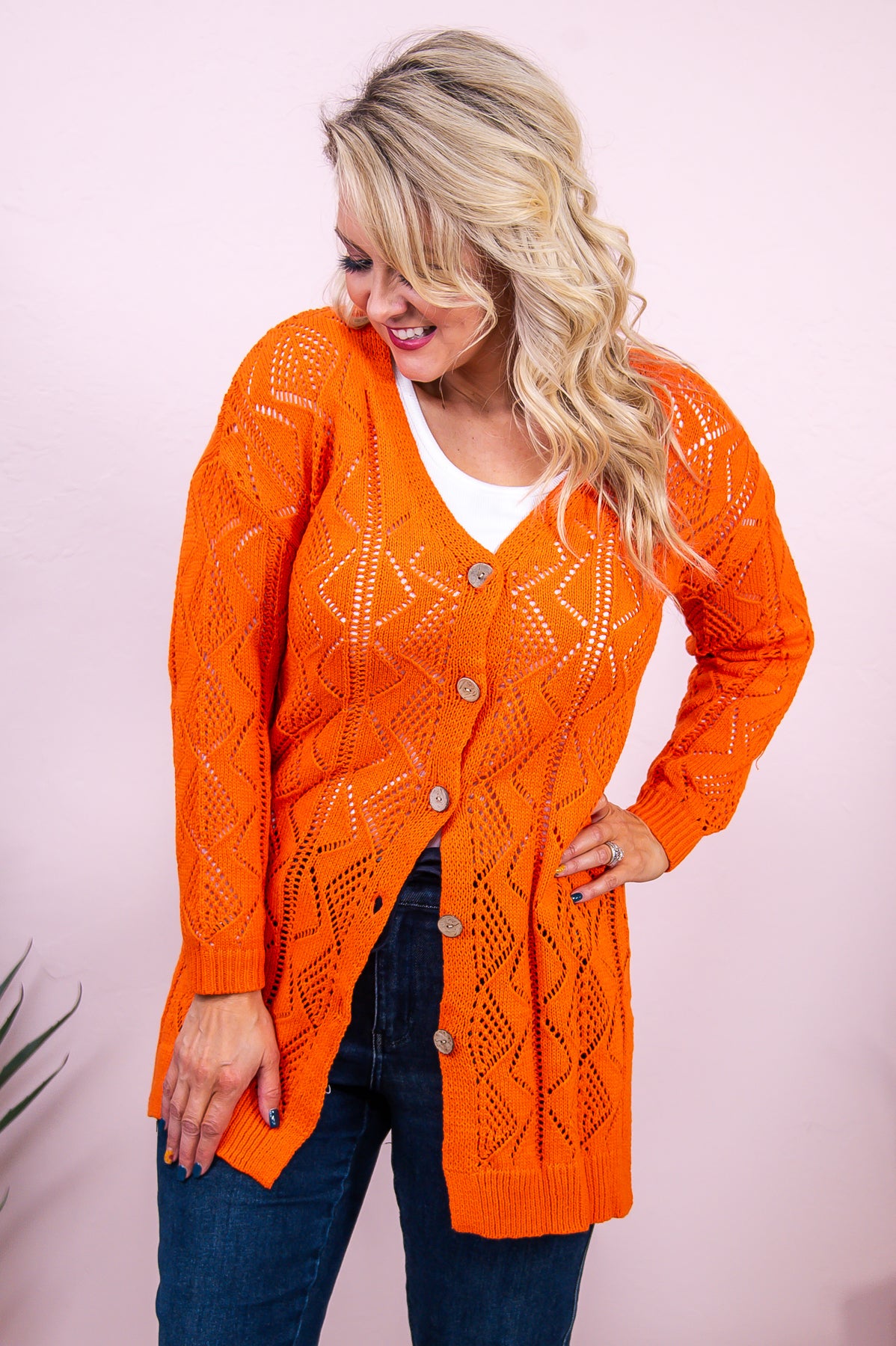 Where The Willows Weeps Orange Solid Knitted Cardigan - O5038OR