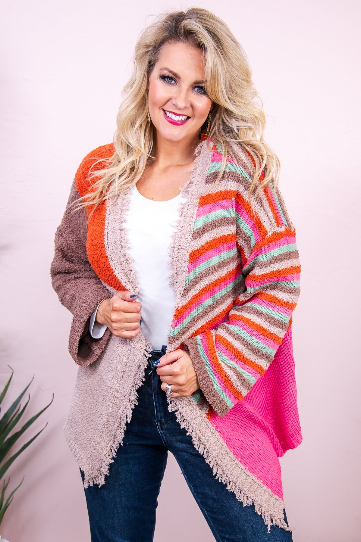 Just To Get You Close Pink/Multi Color Knitted Cardigan - O5041PK