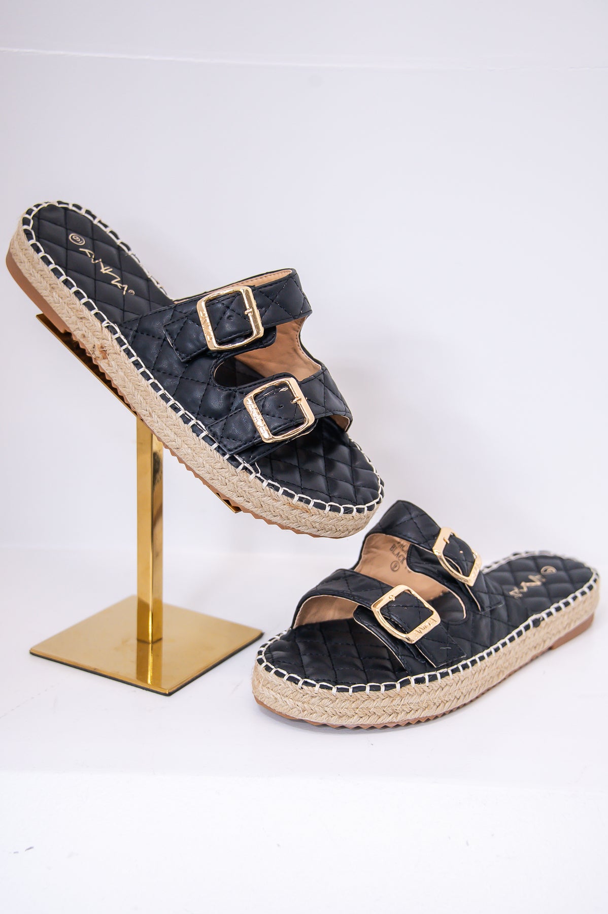 Journeys Begin With One Step Black Quilted Sandals SHO2660BK