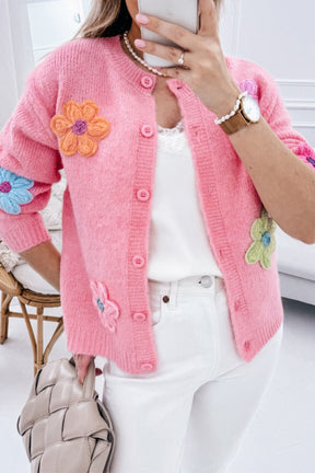 Living In A Floral Paradise Pink Cute Knitted Floral Cardigan