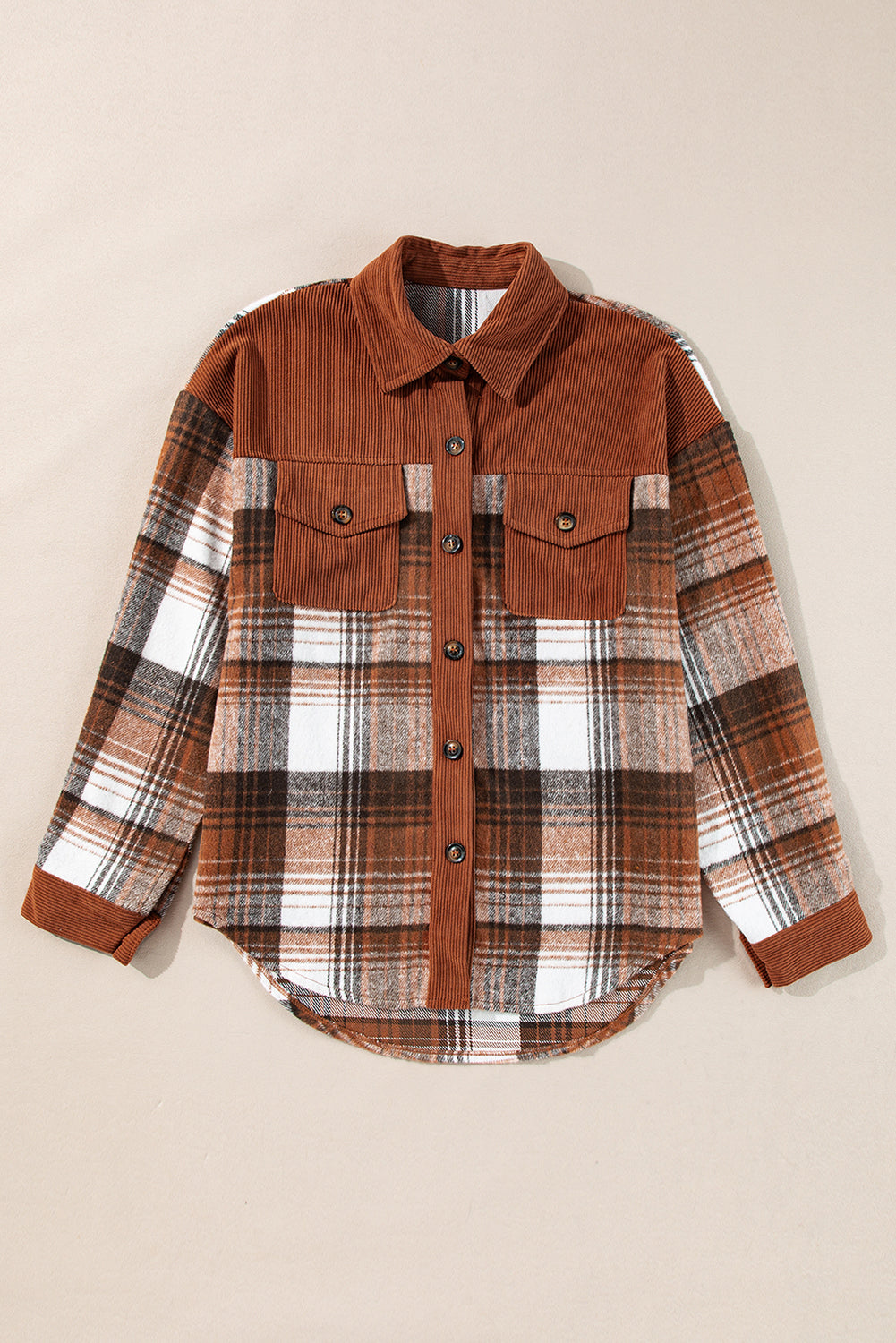 Ready For Cold Days Cinnamon Plaid Corduroy Shacket