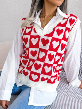 She's A Heartbreaker Heart Printed V-Neck Sweater Top(3 Colors)