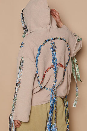 Hanging By A Thread Contrast Peace Back Hooded Sweater