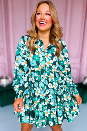 Twirling In The Moonlight Green Floral Dress