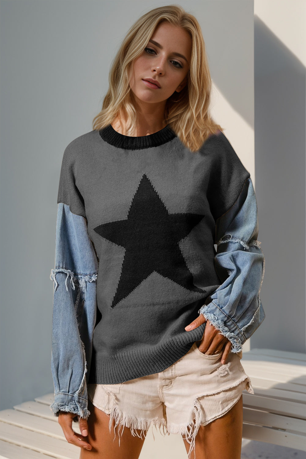 Star Power Raw Edge Long Sleeve Sweater (3 Colors)