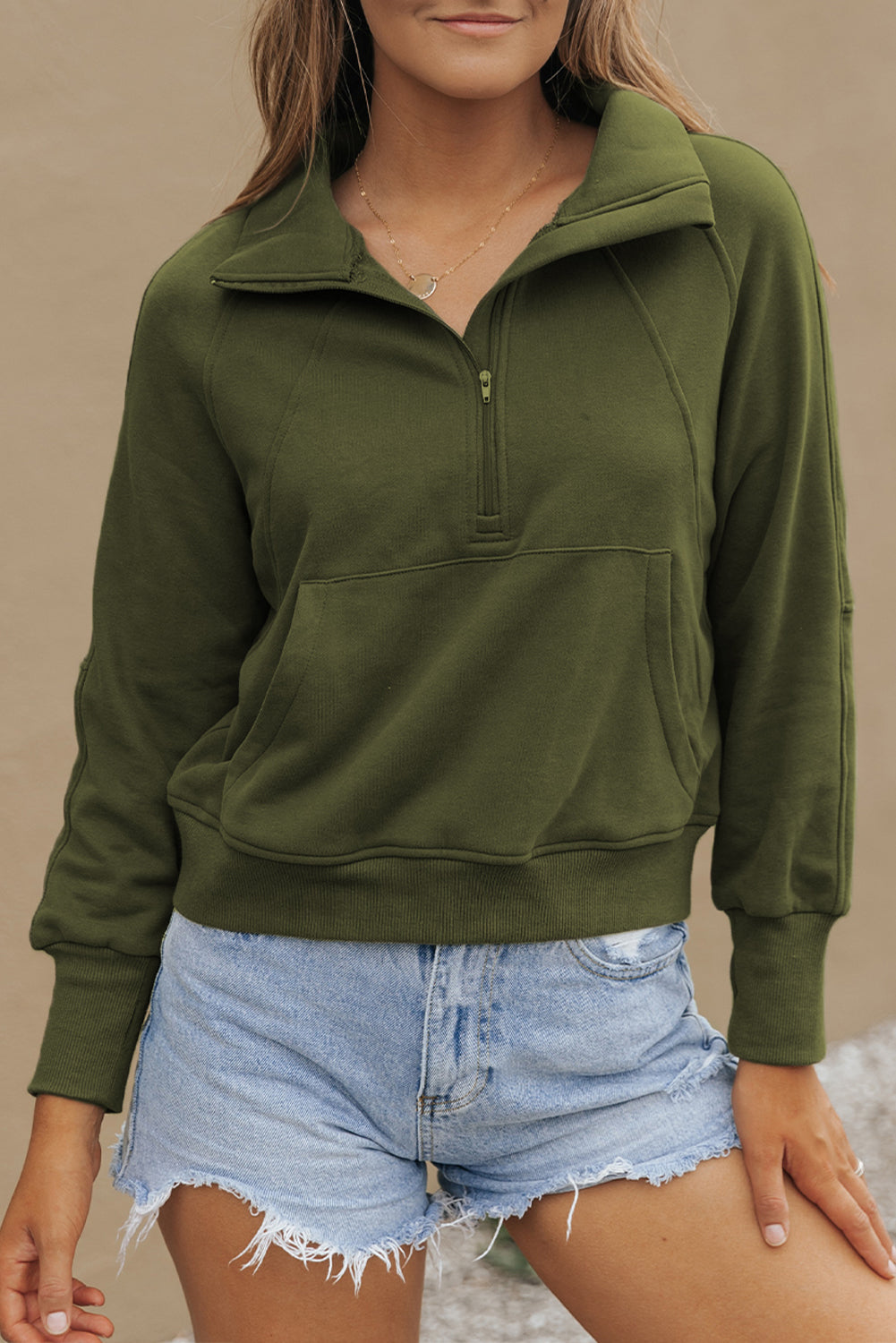 Cozy Retreat Green Zip Up Sweatshirt