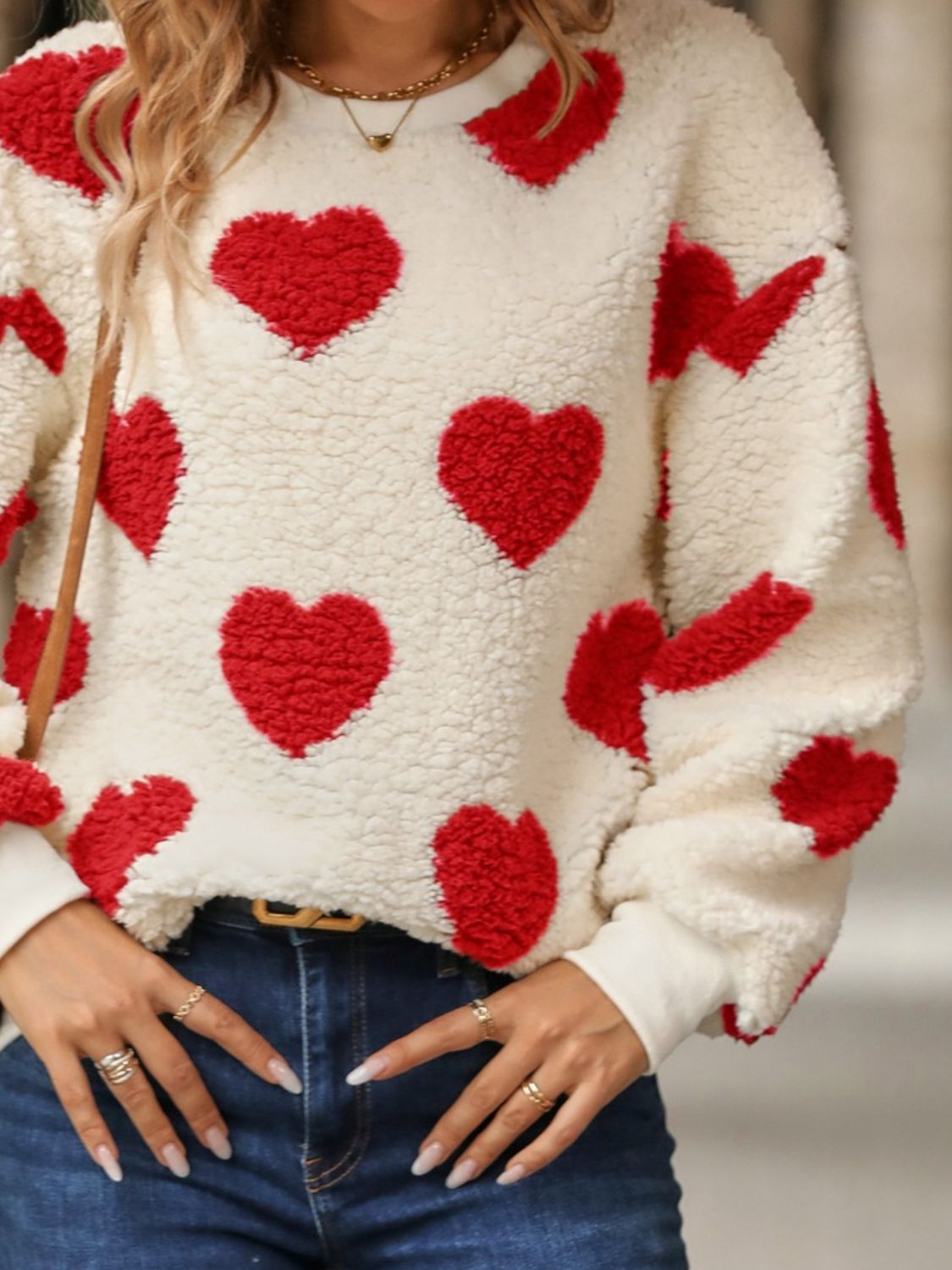 Choosing Me Always Fuzzy Heart Printed Sweater Top(3 Colors)