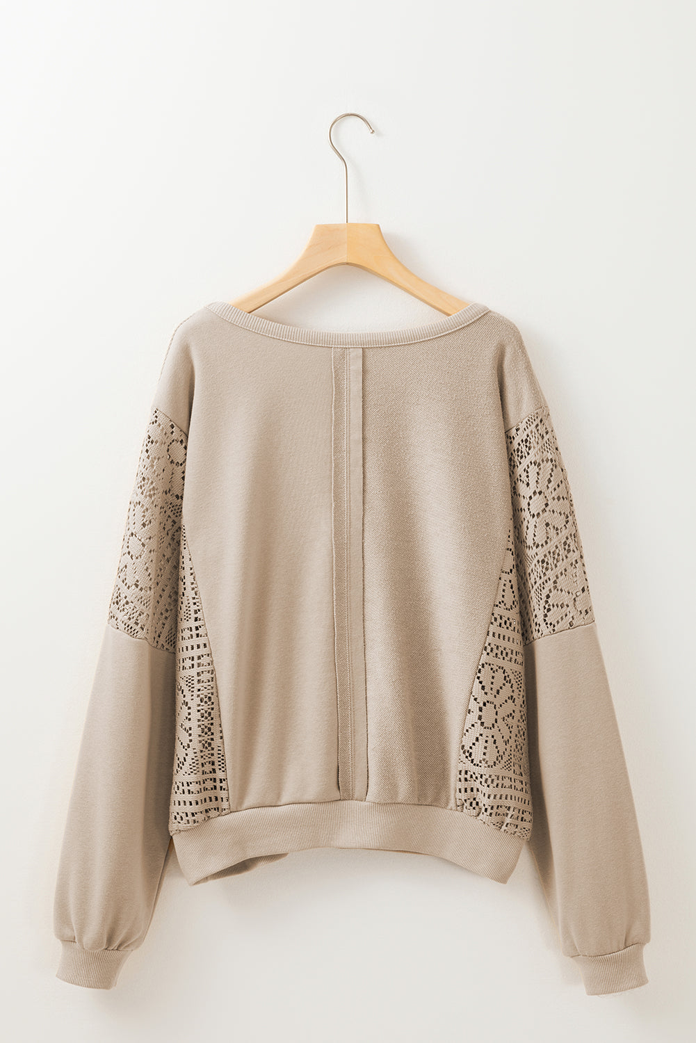 Feeling Good About Myself Parchment Knit Crochet Seam Ribbed Trim Sweatshirt Top