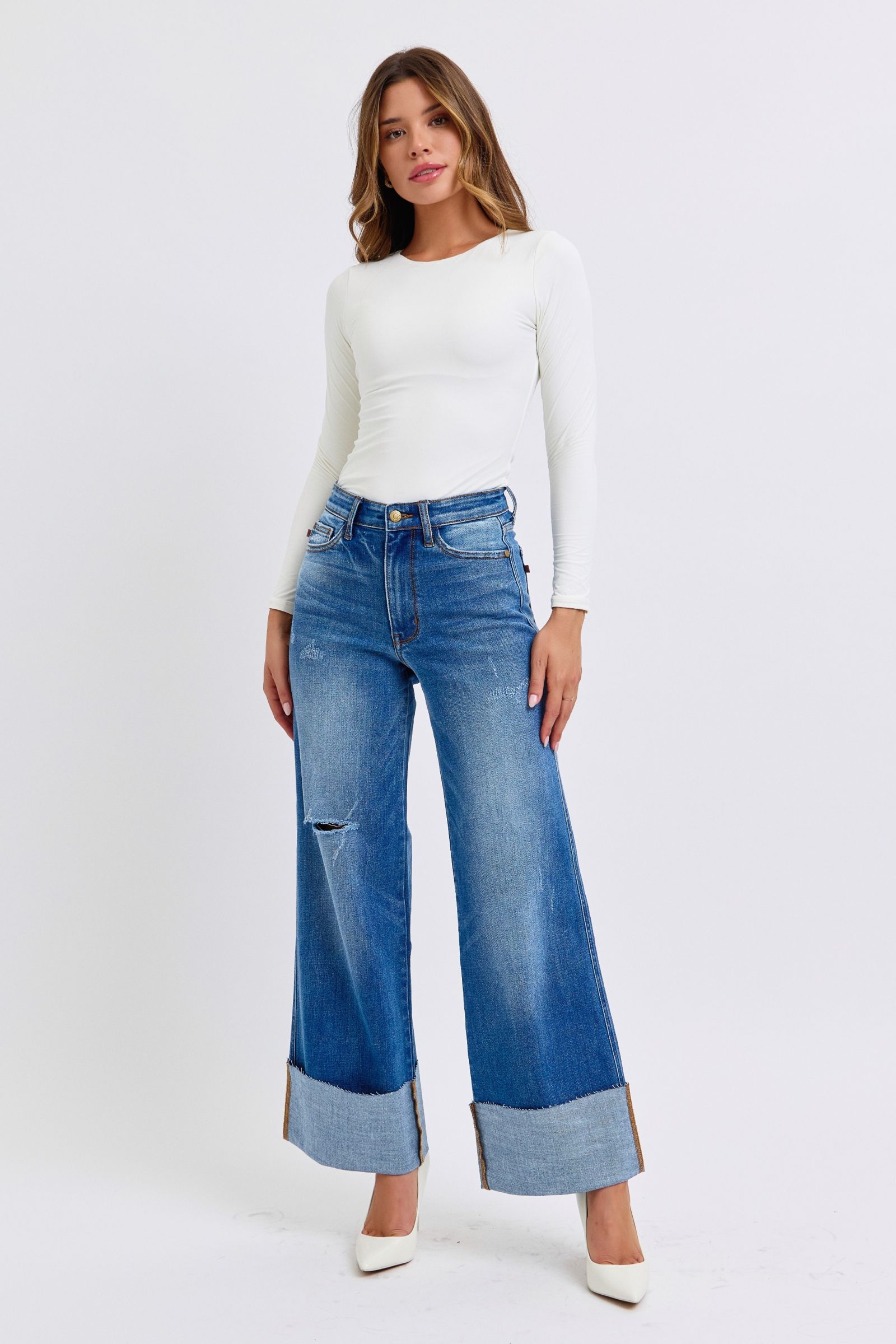 Harper Distressed High Waist Wide Leg Jeans