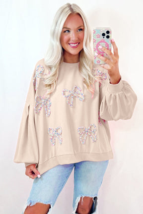 Pretty In Bows Parchment Pullover Sweatshirt