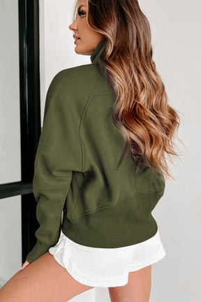 Cozy Retreat Green Zip Up Sweatshirt