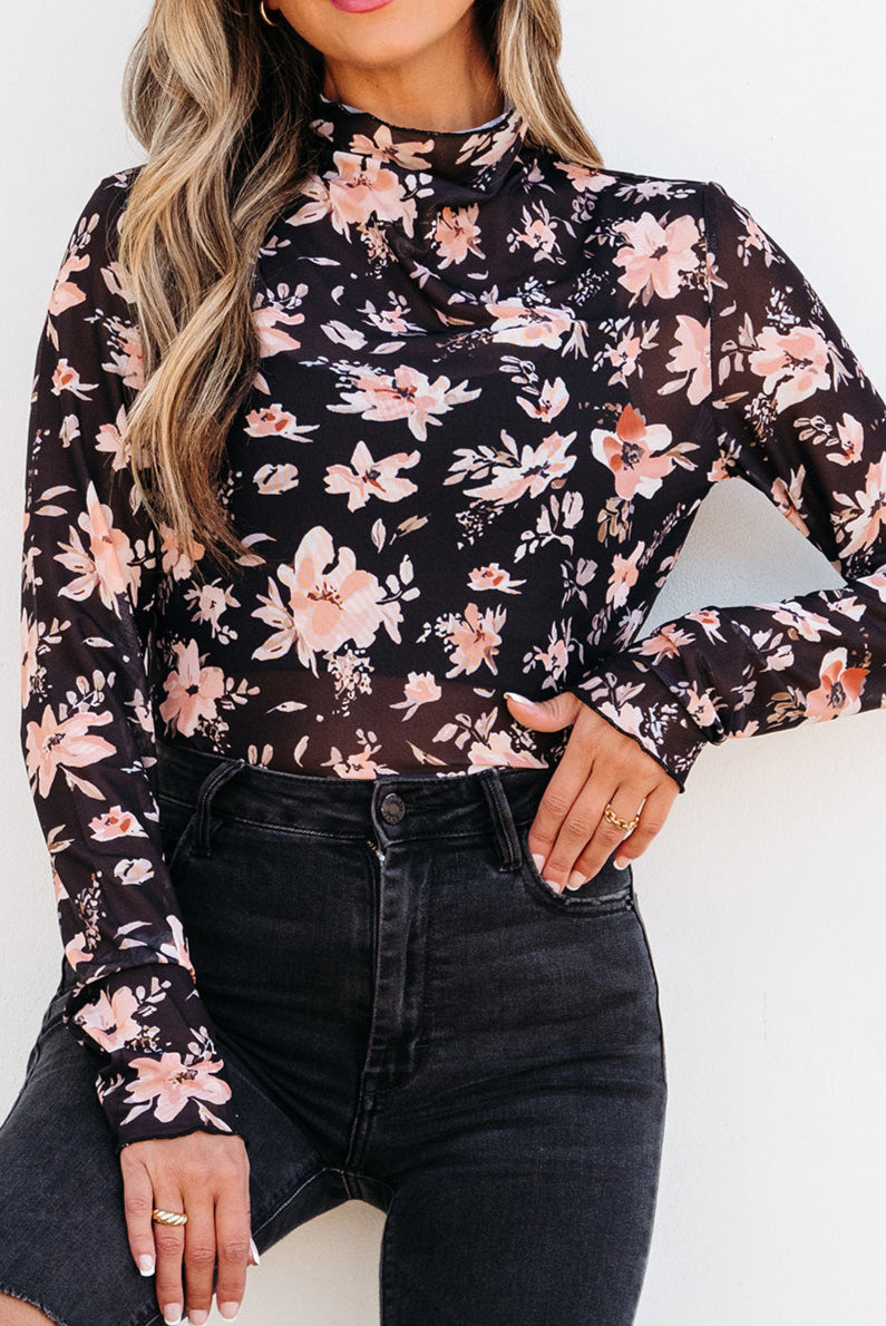 A Dose Of Classy Black Floral Mesh Top