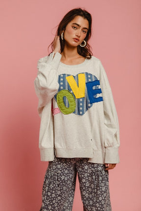 Love You More Heart Patch Slit French Terry Sweatshirt