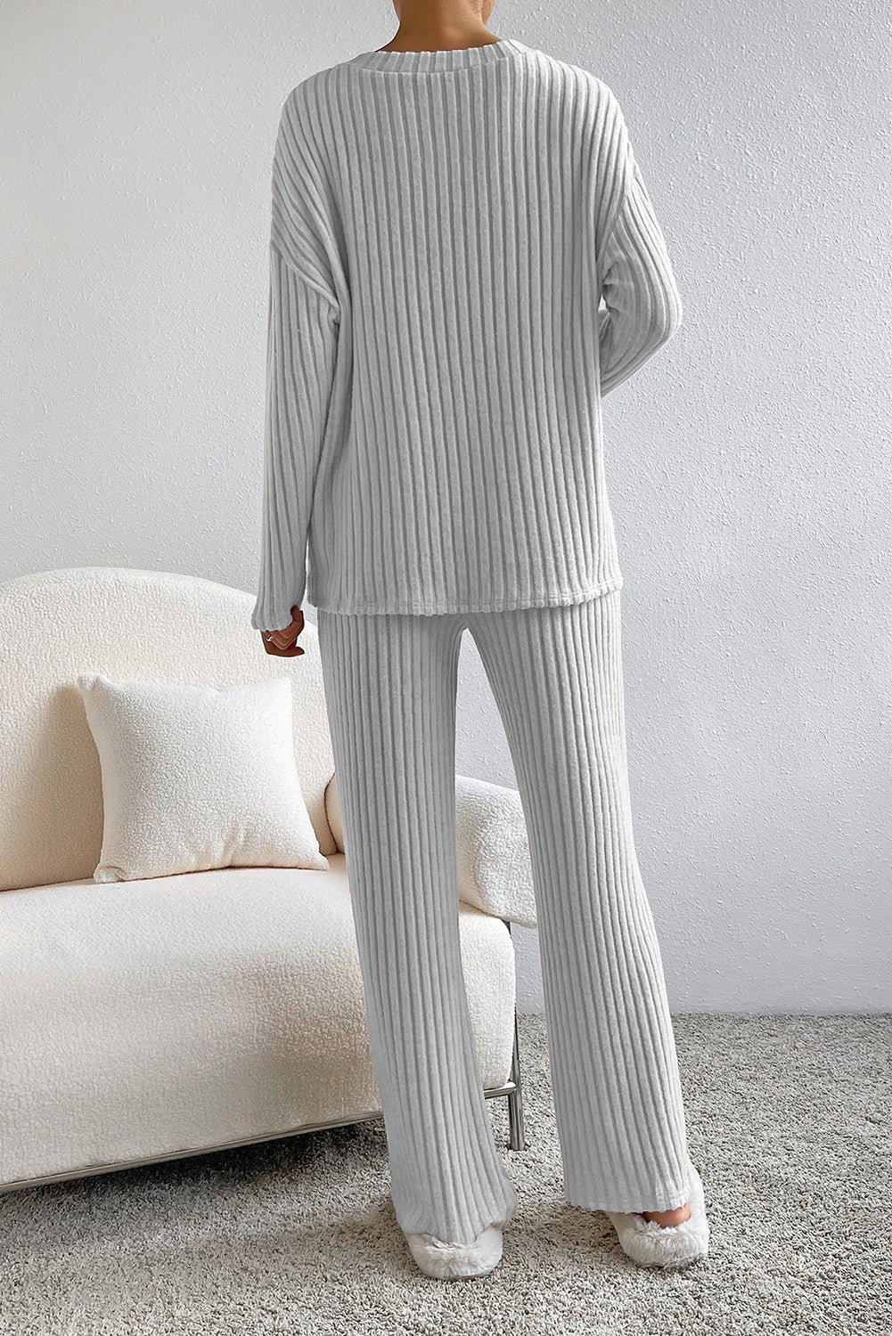 Lounge Mode Grey Ribbed Slouchy Two-piece Set