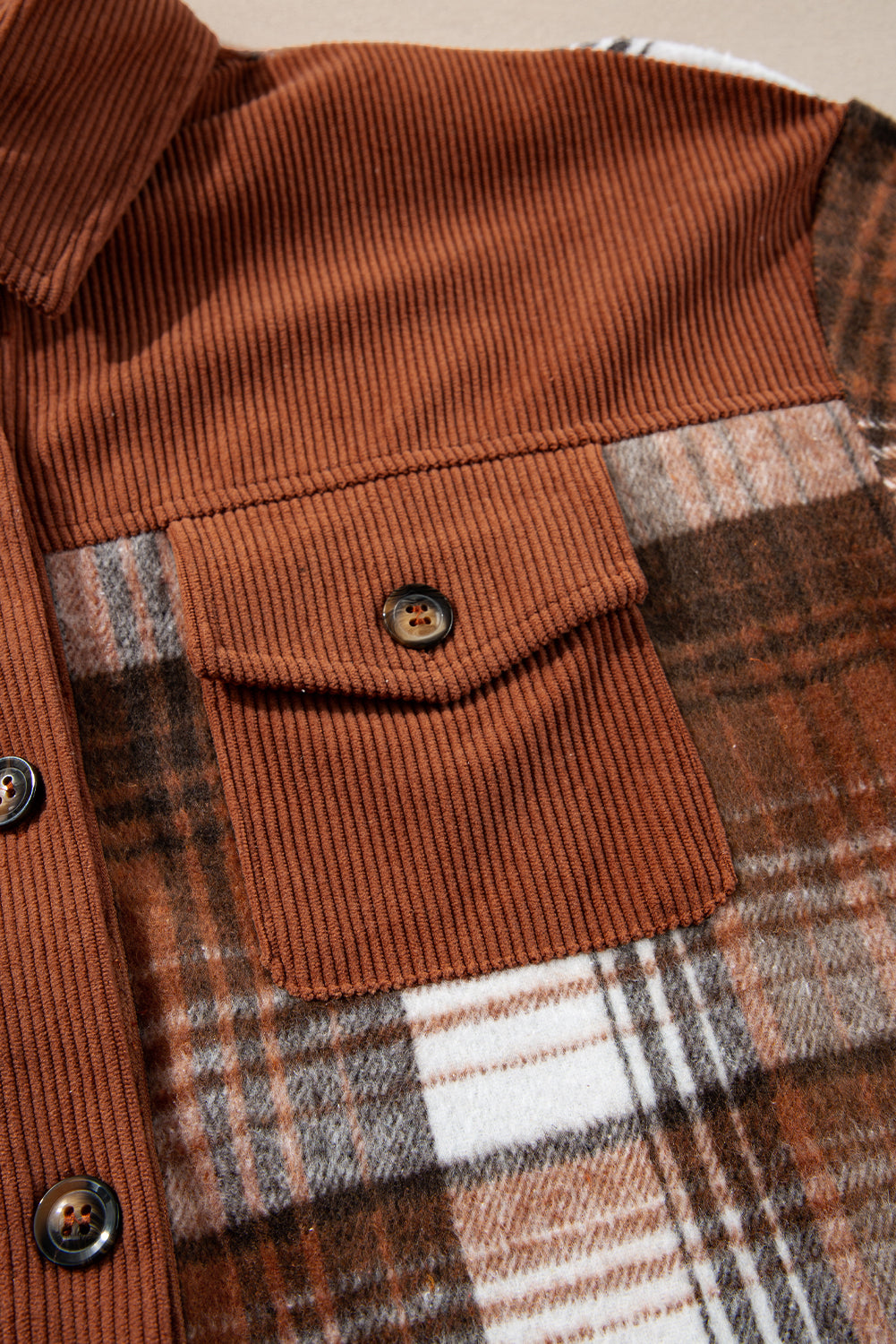 Ready For Cold Days Cinnamon Plaid Corduroy Shacket