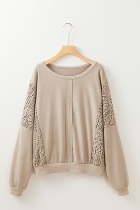 Feeling Good About Myself Parchment Knit Crochet Seam Ribbed Trim Sweatshirt Top