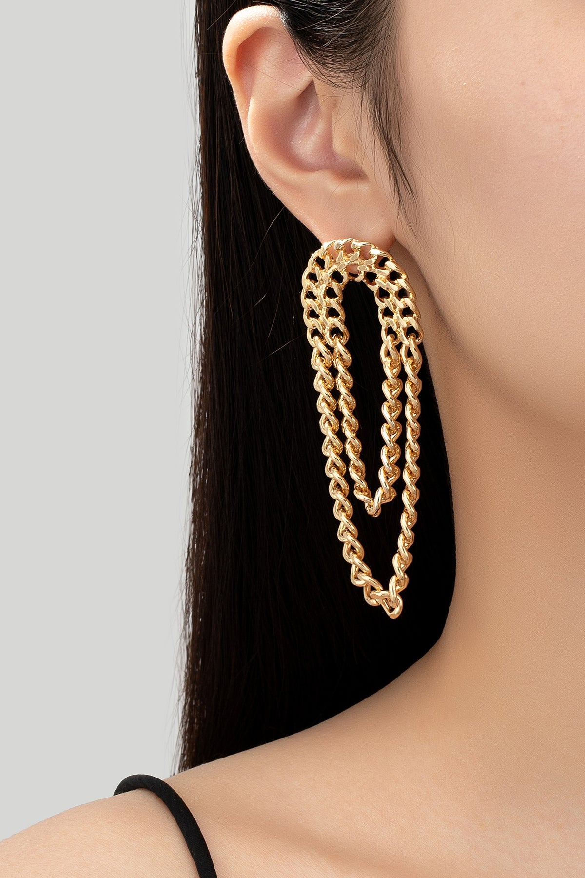 Gold Curb Chain Drop Earrings - EAR4491GD