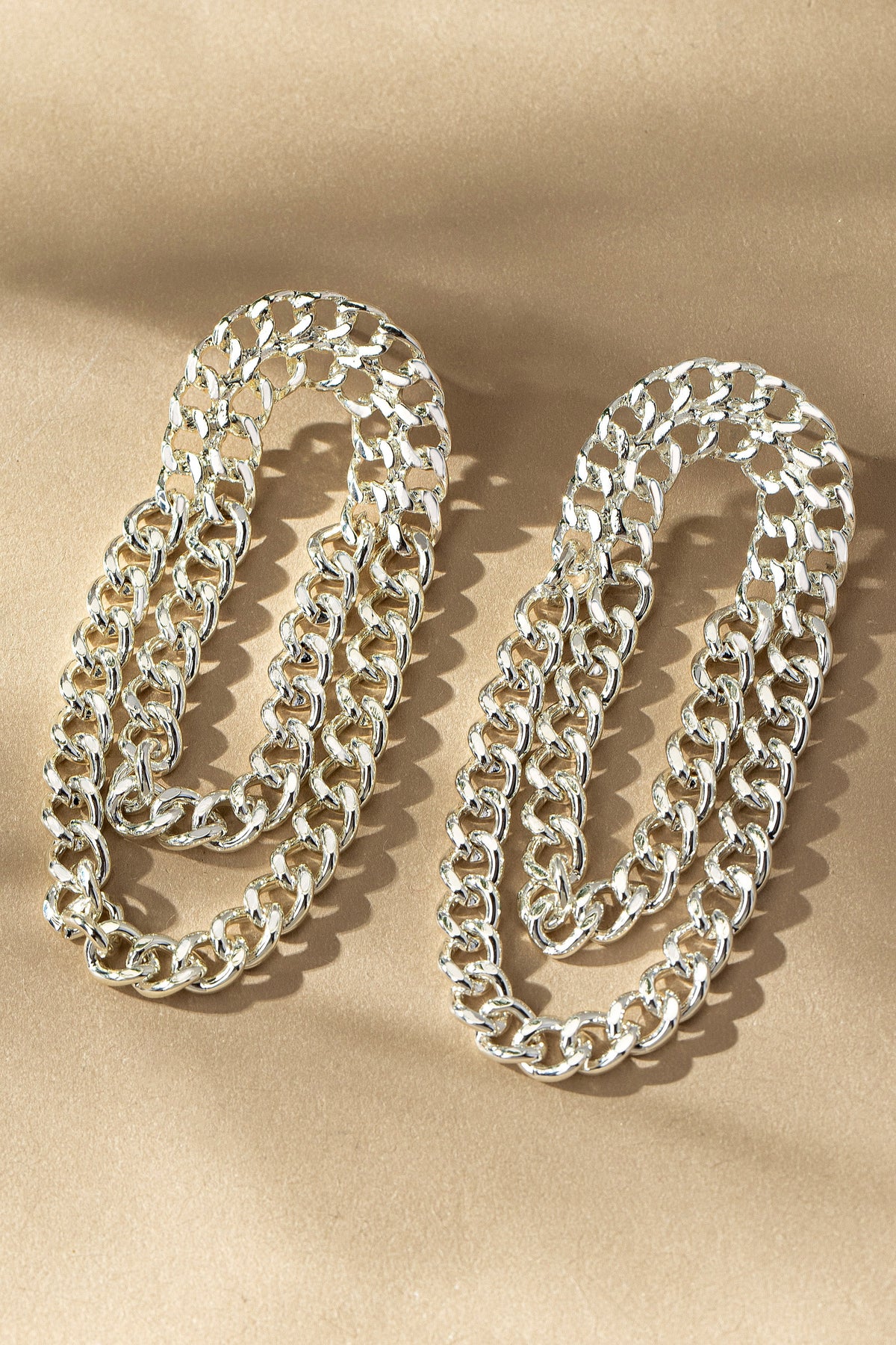 Silver Curb Chain Drop Earrings - EAR4490SI