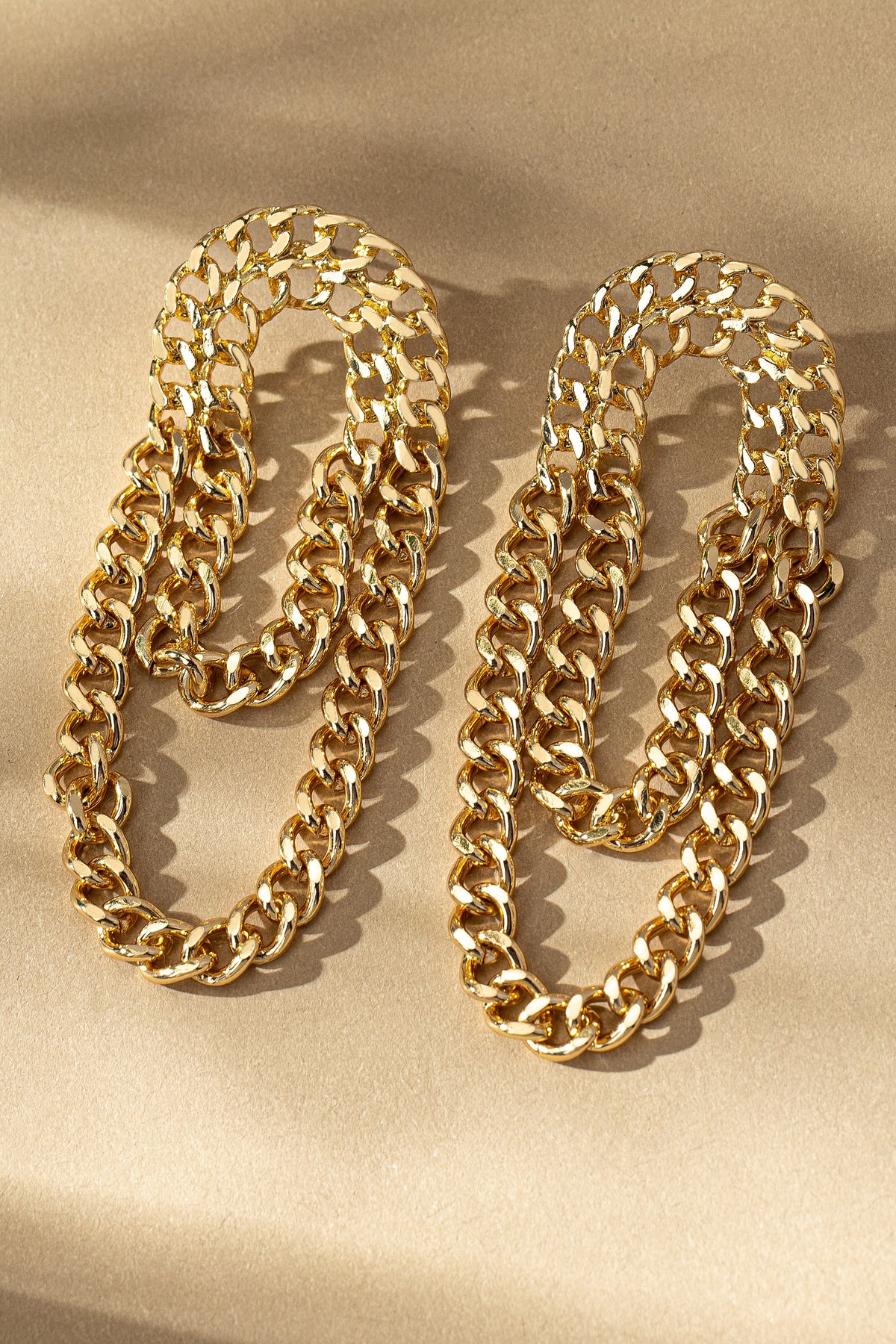 Gold Curb Chain Drop Earrings - EAR4491GD