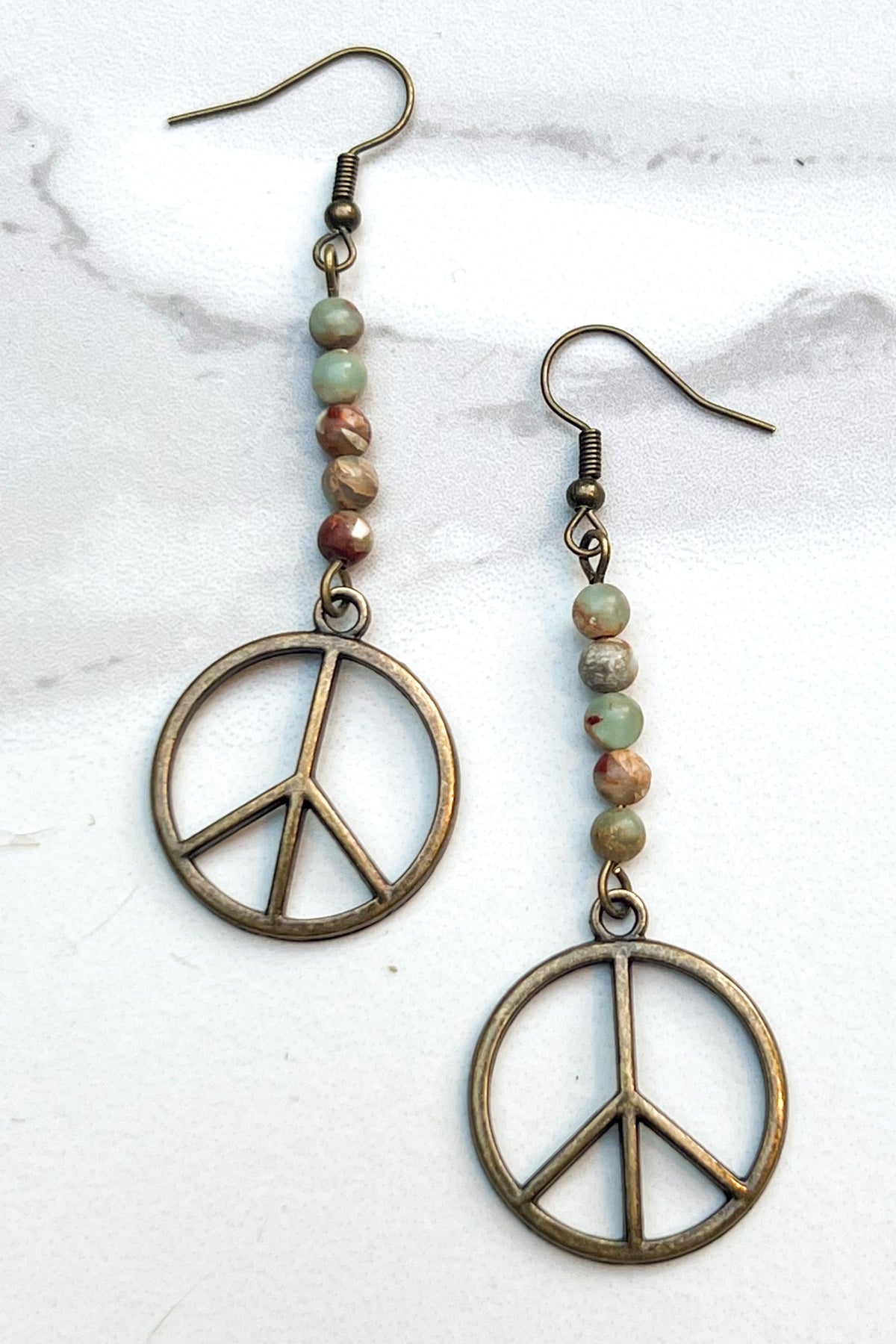 Jasper Beaded Peace Sign Earrings - EAR4410JS