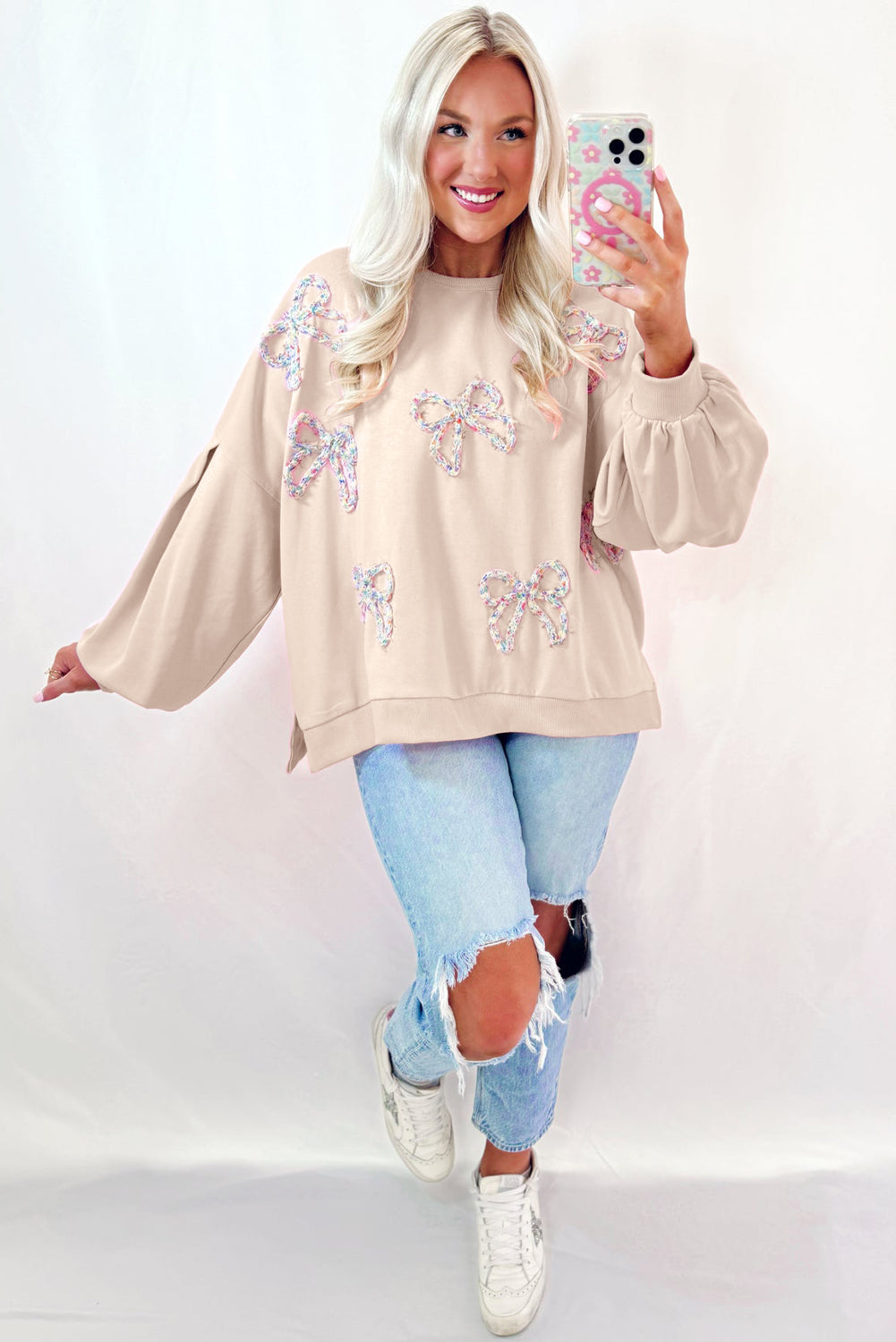 Pretty In Bows Parchment Pullover Sweatshirt