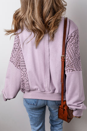 Feeling Good About Myself Orchid Knit Crochet Seam Ribbed Trim Sweatshirt Top