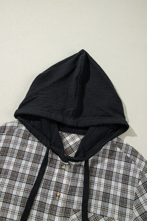 Living For The Moment Black Checkered Hooded Shacket