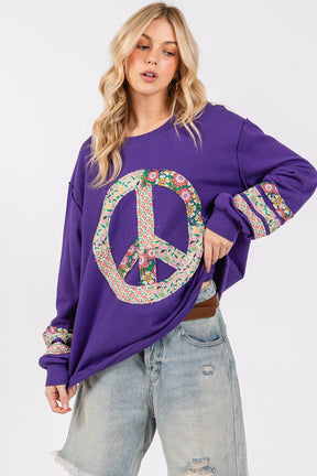 Peace Out Loud Applique Patch Long Sleeve Top