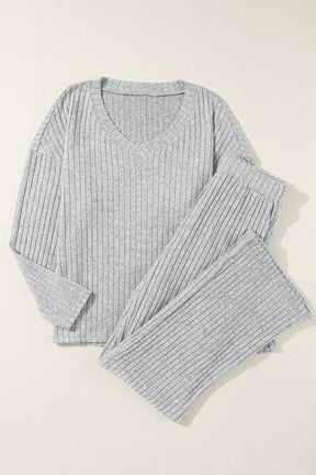 Lounge Mode Grey Ribbed Slouchy Two-piece Set