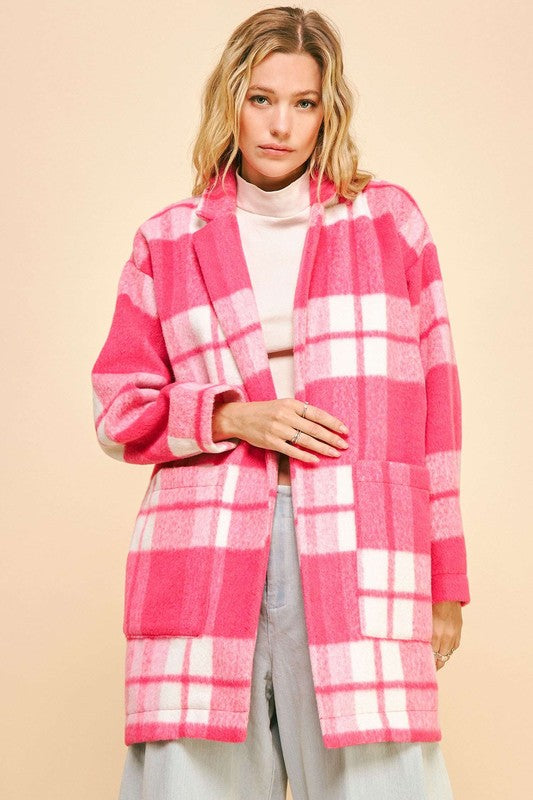 Plaid And Chill Open Front Drop Shoulder Coat