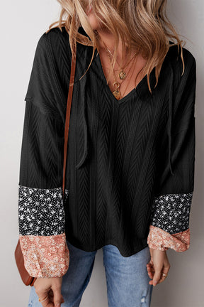 Patch Perfect Black Floral Patchwork V Neck Blouse