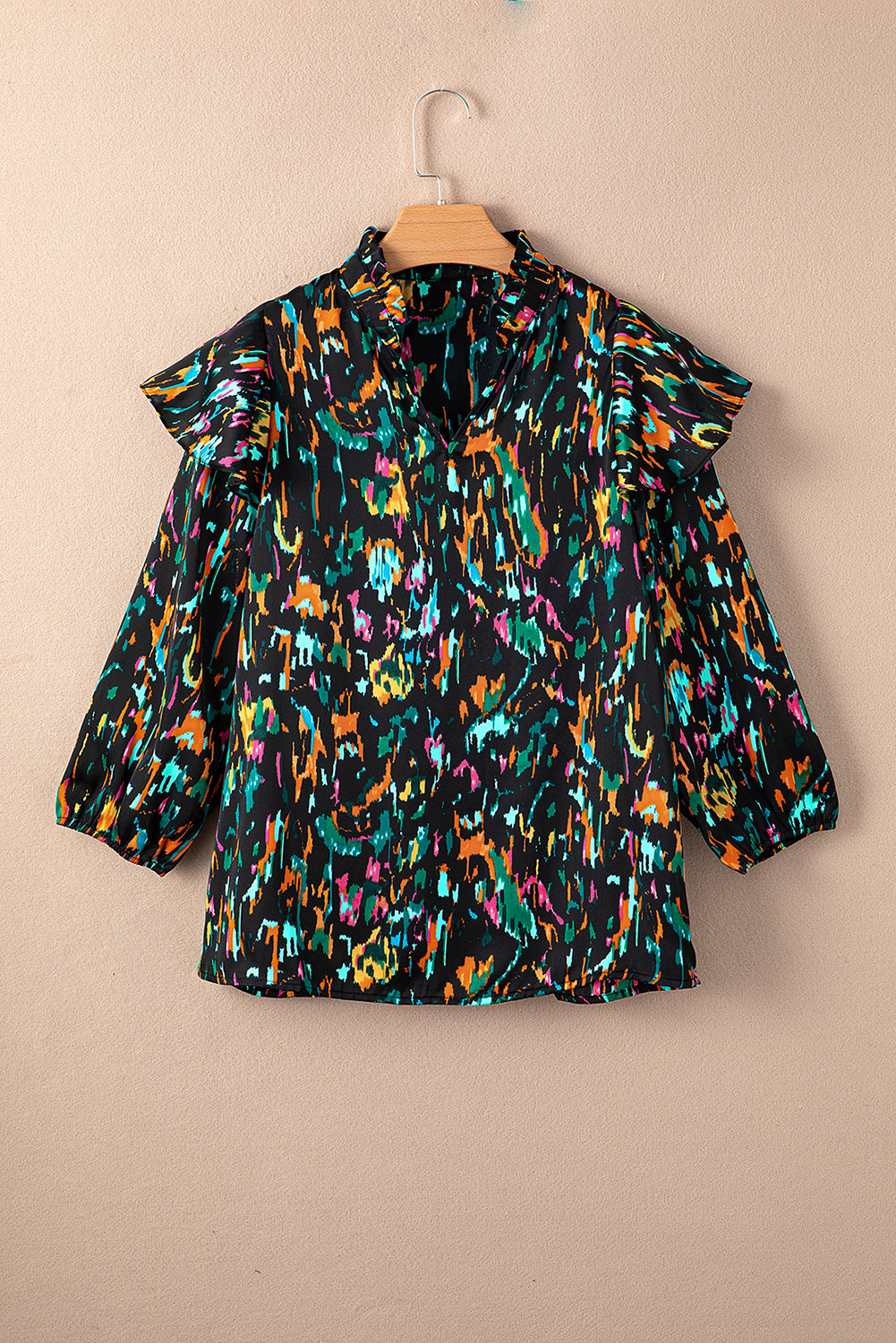 Full Spectrum Abstract Print 3/4 Puff Sleeve Top