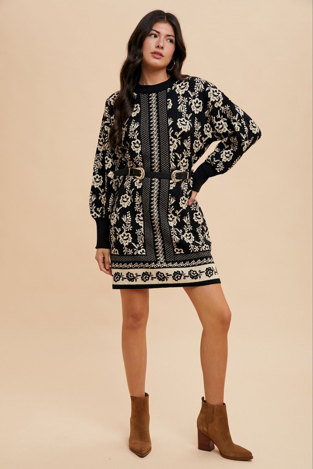 Pretty Little Secret Floral Jacquard Sweater Dress