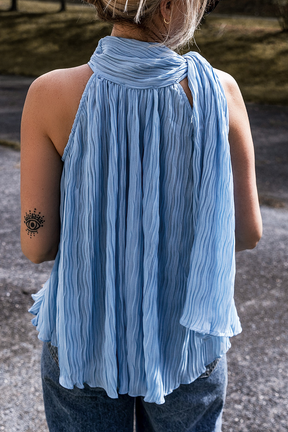 Look At Me Now Textured Pleated Mock Neck Flowy Top