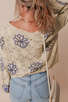 Wishing For This Beige Floral Print Sweater top