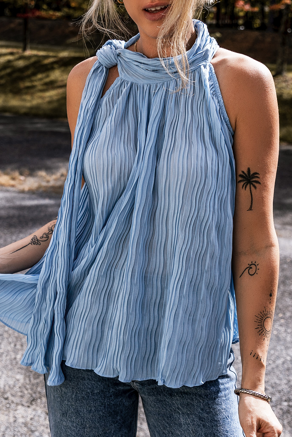 Look At Me Now Textured Pleated Mock Neck Flowy Top