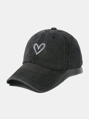 Embroidered Heart Washed Cotton Baseball Cap (6 Colors)