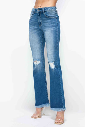 Mia Bytos Raw Hem Distressed High Rise Bootcut Jeans