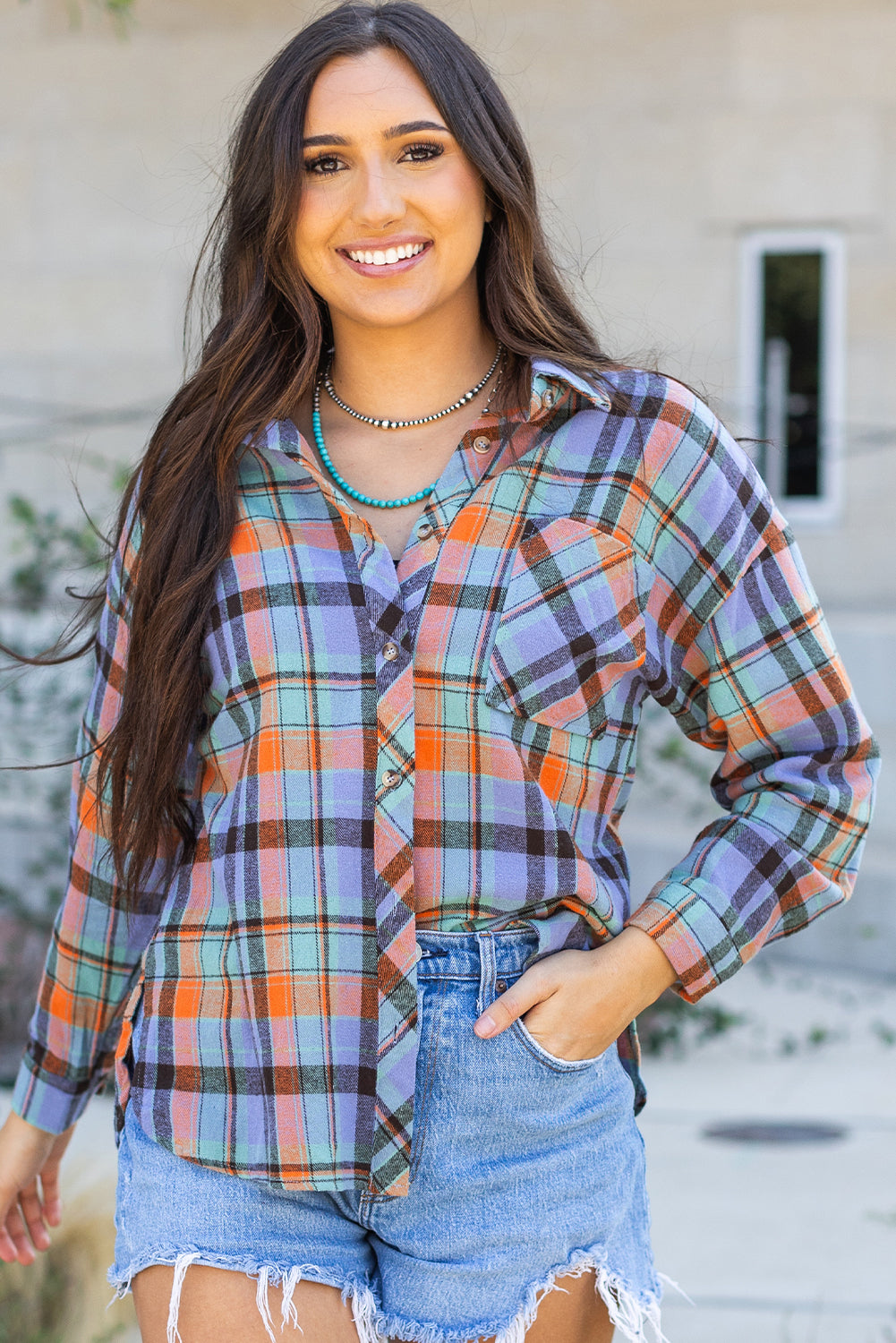 The Seasons Are Changing Orange Plaid Print Loose Vintage Top