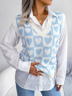 She's A Heartbreaker Heart Printed V-Neck Sweater Top(3 Colors)