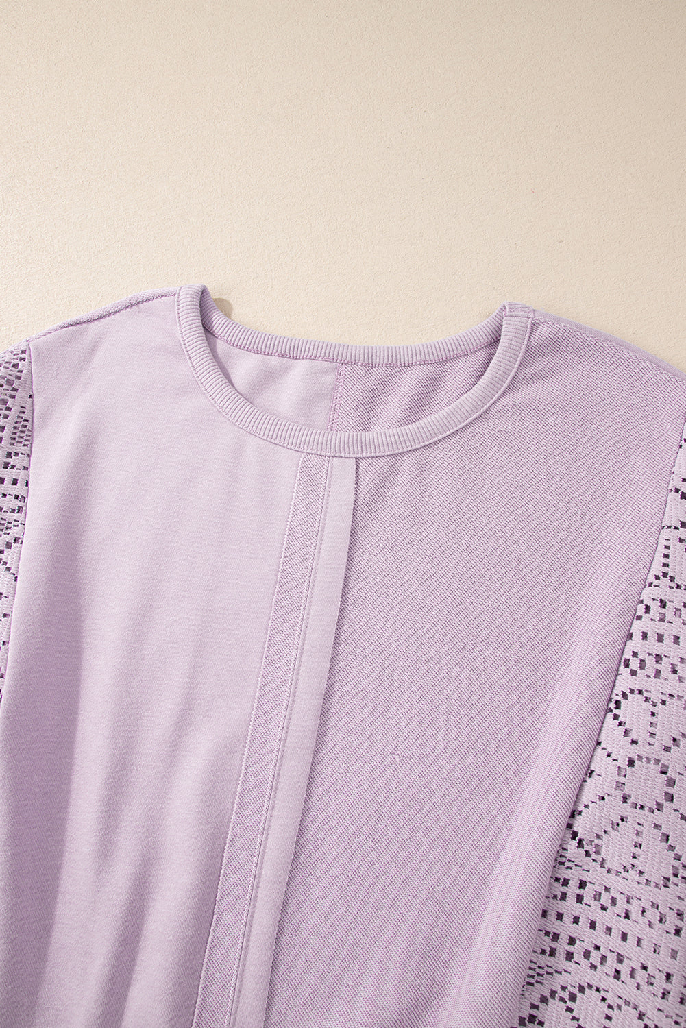 Feeling Good About Myself Orchid Knit Crochet Seam Ribbed Trim Sweatshirt Top