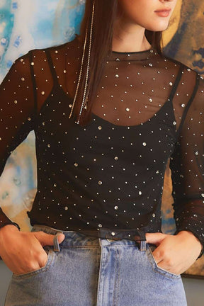 I Shine Bright Like A Diamond Black Bling Sheer Top