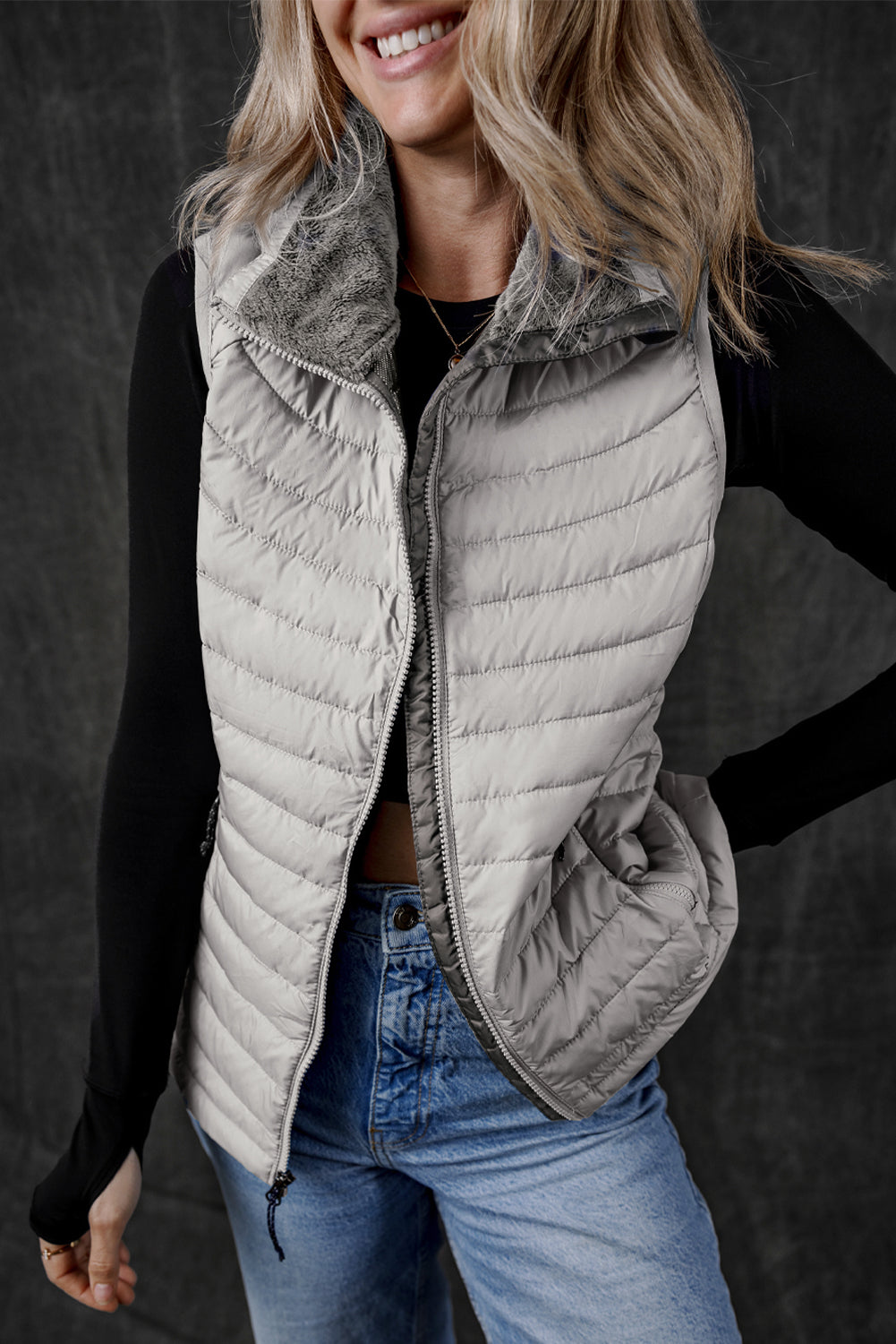 It's the Vest of All Silvery Zipped Puffer Vest