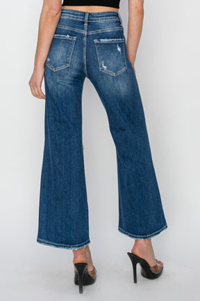 Jordan High Rise Patch Detailed Wide Leg Crop Jeans