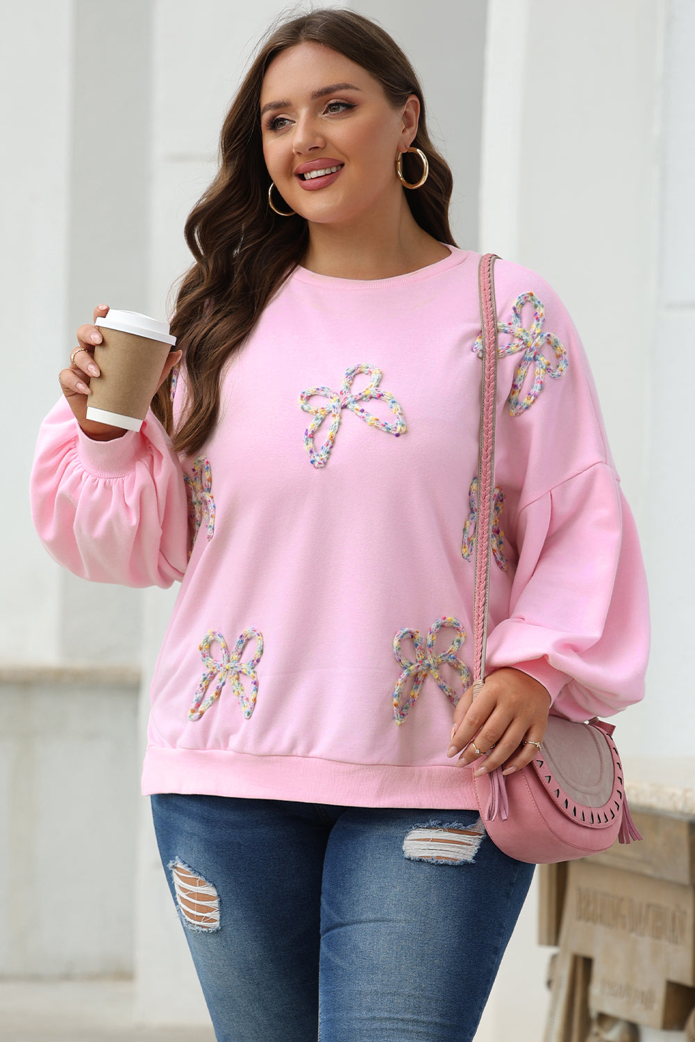 Pretty In Bows Light Pink Pullover Sweatshirt