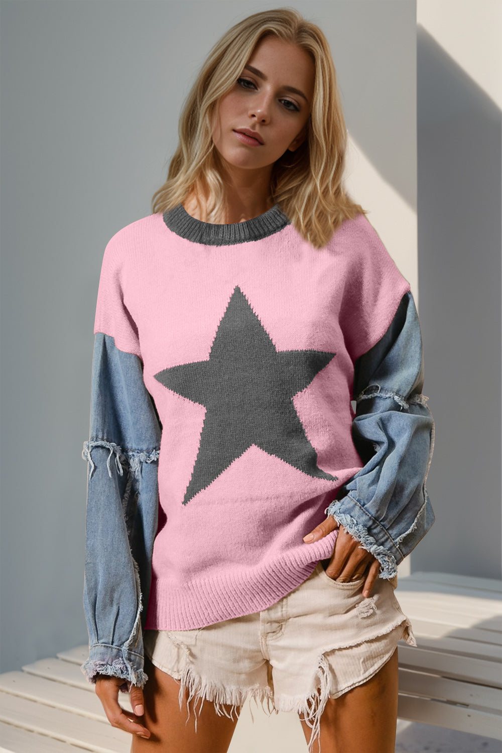 Star Power Raw Edge Long Sleeve Sweater (3 Colors)