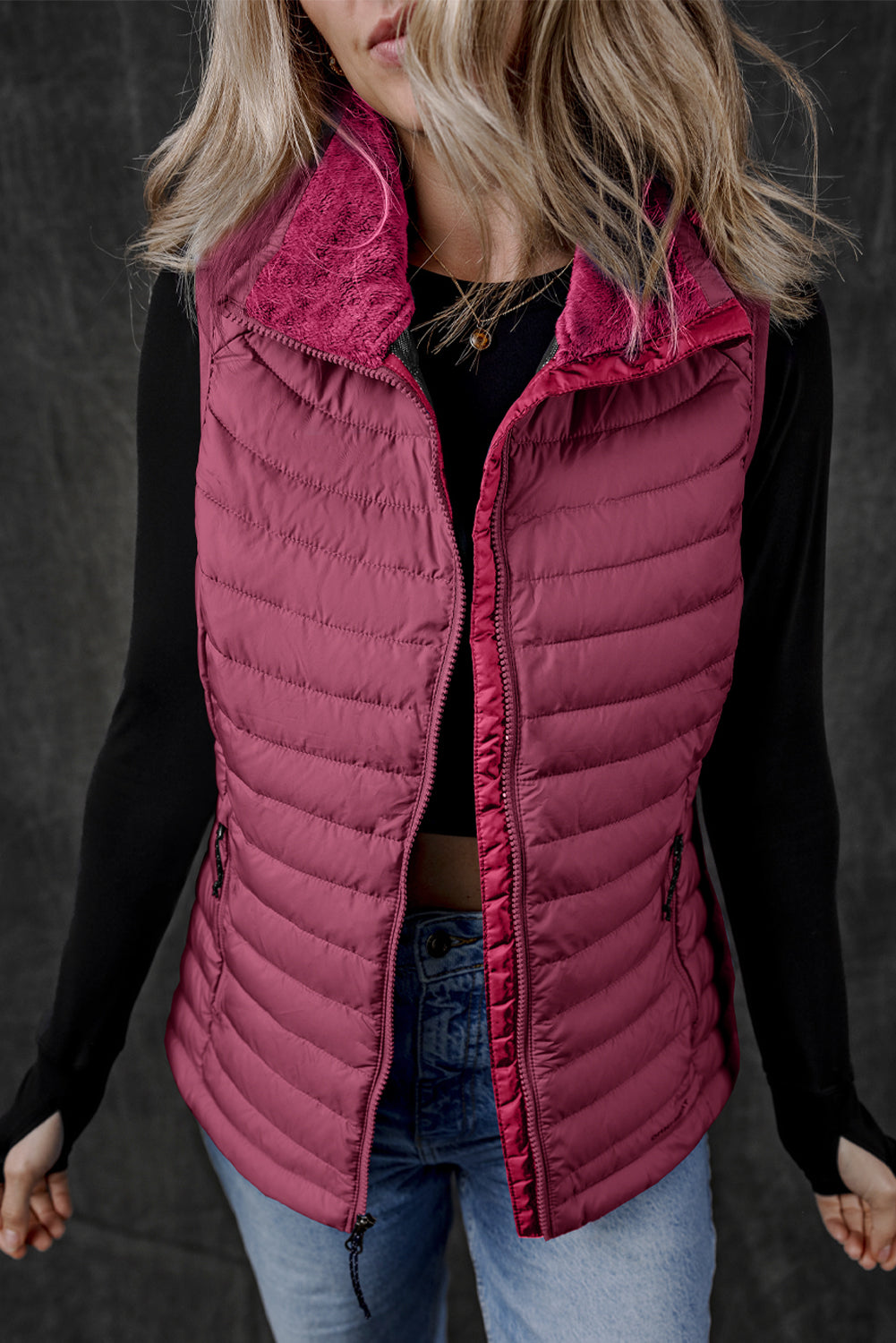 It's the Vest of All Burgundy Zipped Puffer Vest