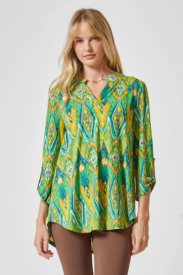 Open Your Heart Green/Multi Color Printed Top - T9792GN